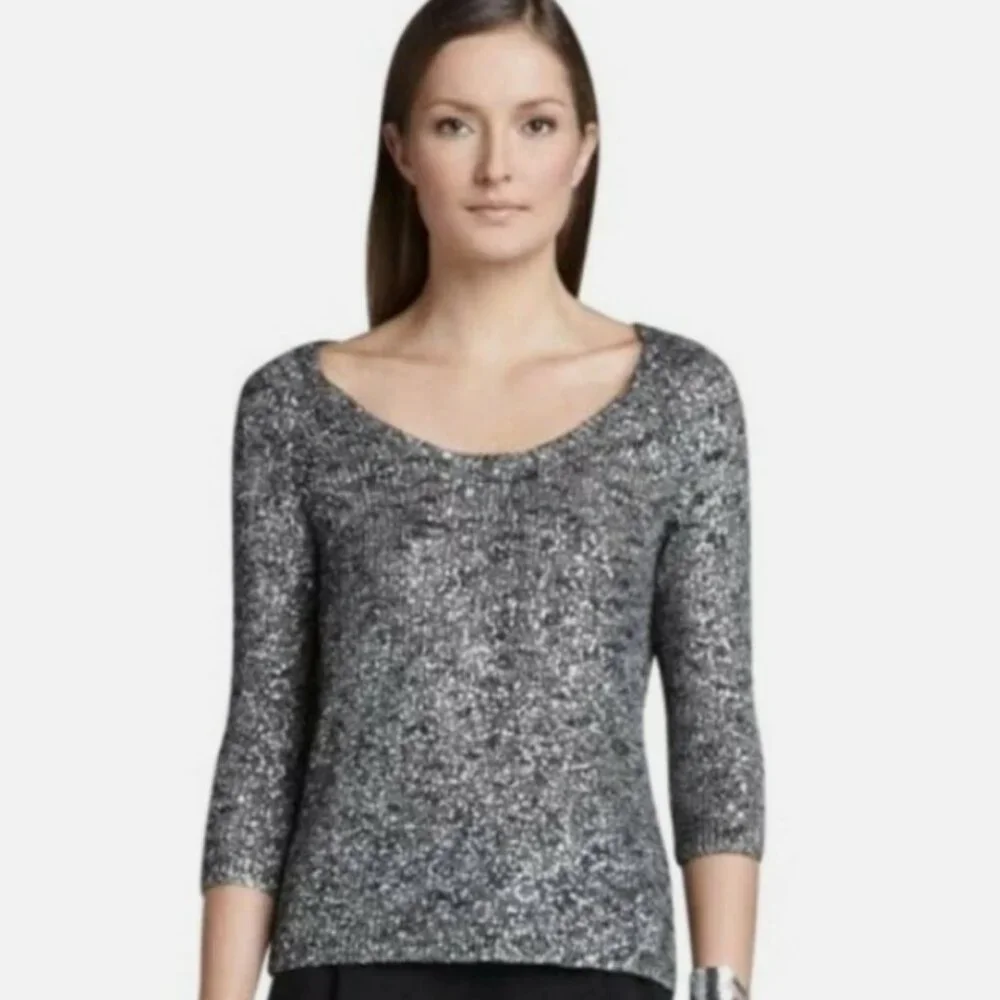 Eileen Fisher Medium Mauve Silk Blend 3/4‎ Sleeve Karma Shimmer Knit Sweater